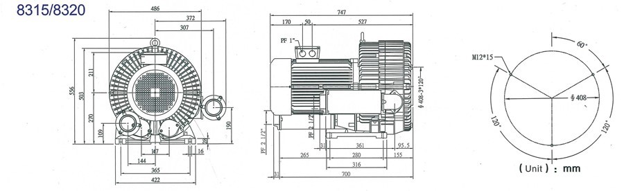 Installation Dimension of Double stage Blowers model 8315-8320